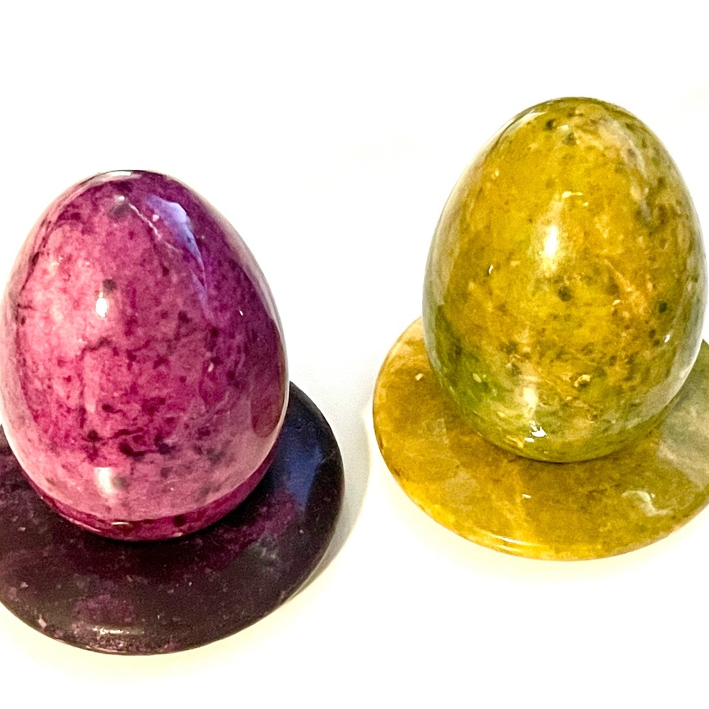 Set of Two Genuine Alabaster Eggs with Base Ring